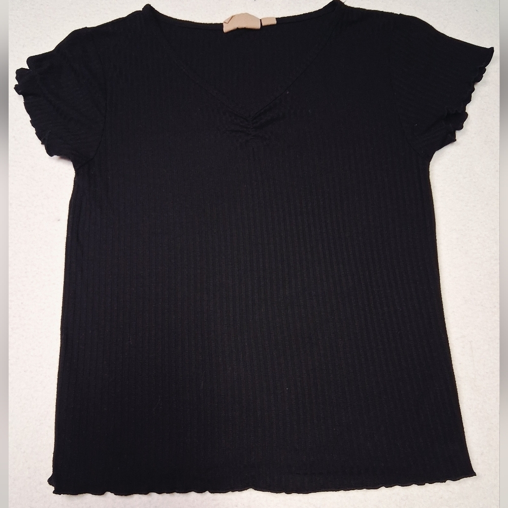 Harlow Black Ribbed Short Sleeve Top